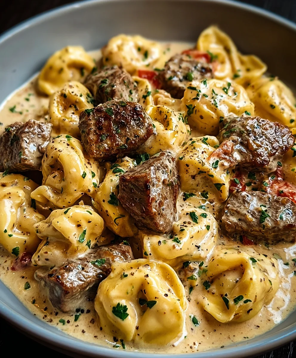 Garlic Steak Tortellini Creamhouse Sauce Bliss Recipe