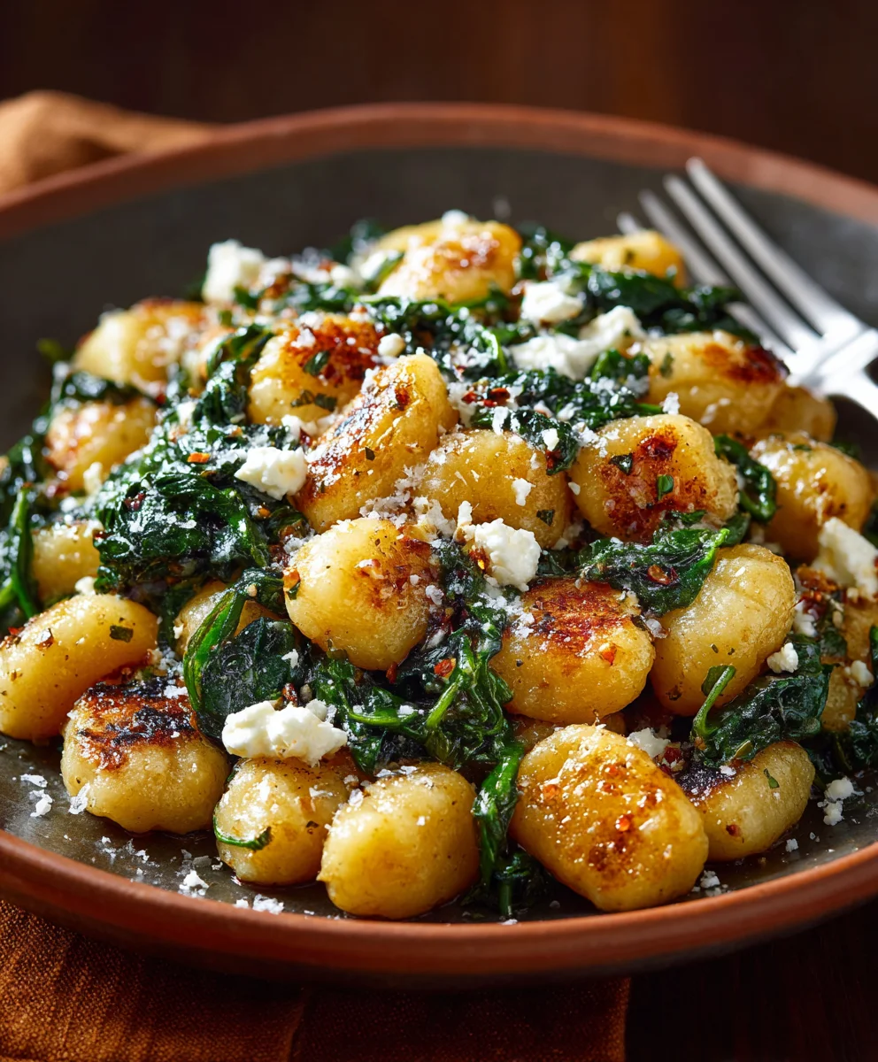 Crispy Gnocchi with Spinach Feta - Easy Dinner