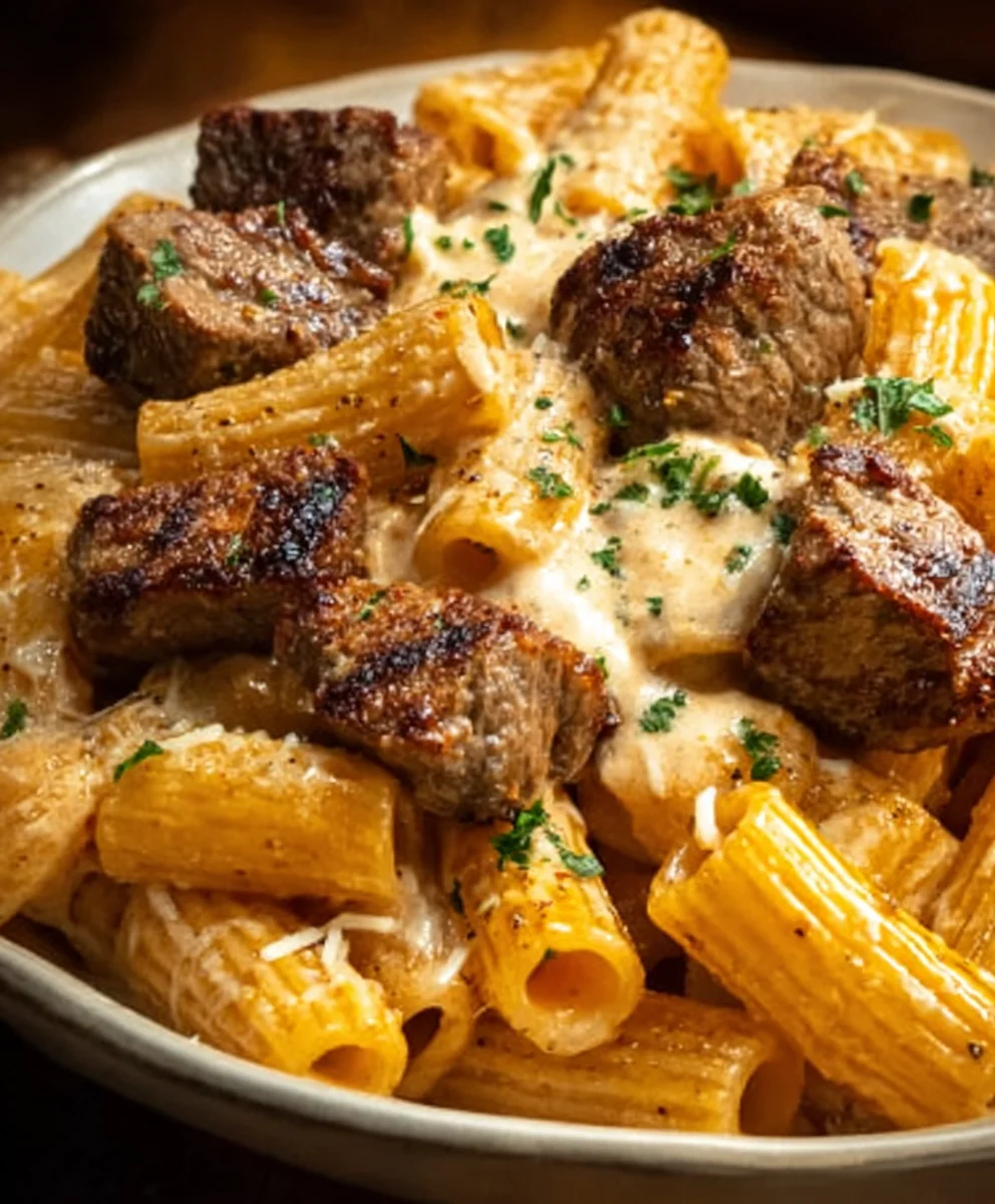 Cajun Steak Tips Rigatoni Parmesan Cheesy Pasta