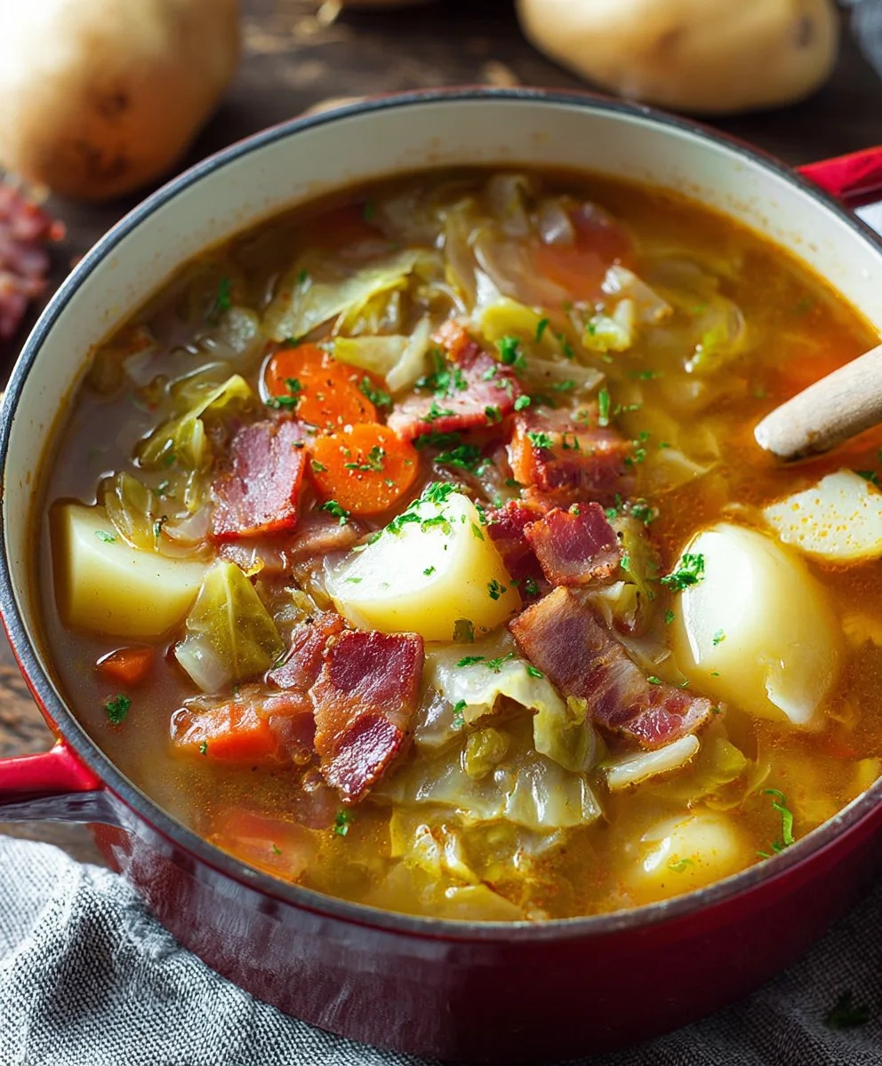 Hearty Irish Beef-Beef Bacon Cabbage Potato Soup Recipe