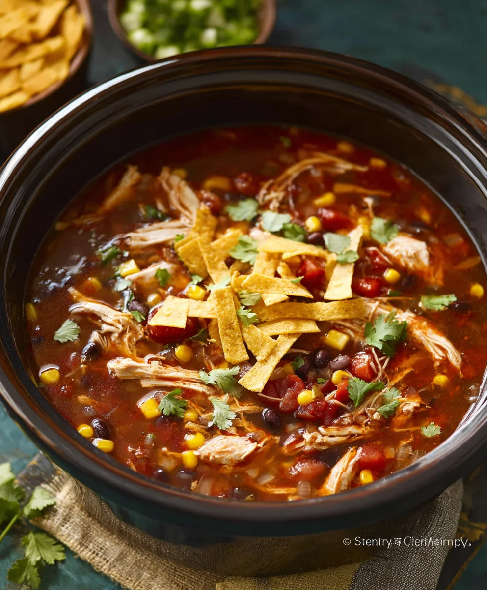 Easy Crockpot Chicken Tortilla Soup Recipe