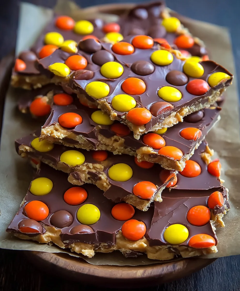 Reese's Pieces Peanut Butter Bark-Easy Candy Recipe