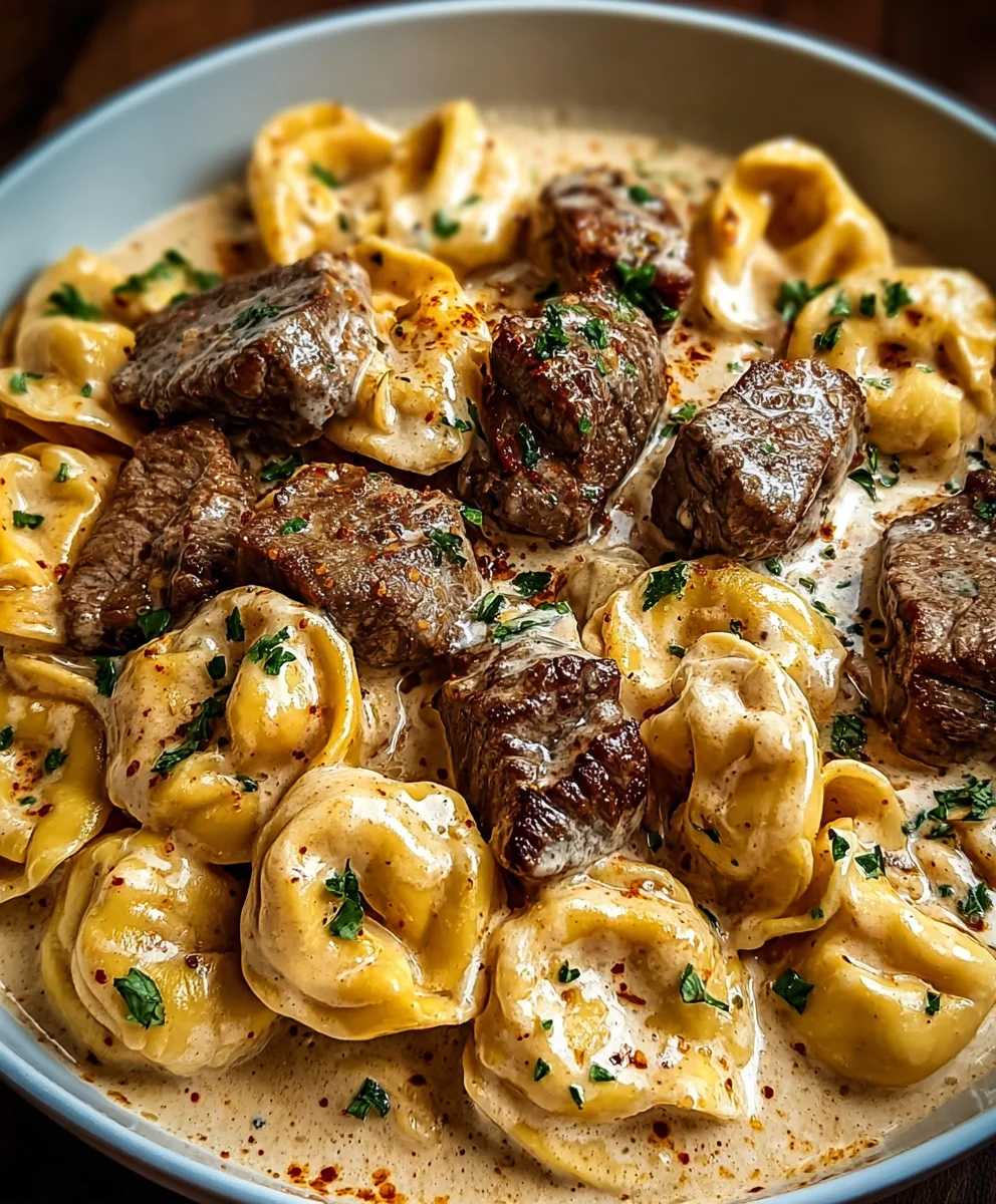 Garlic Steak Tortellini Creamhouse Sauce Bliss Recipe