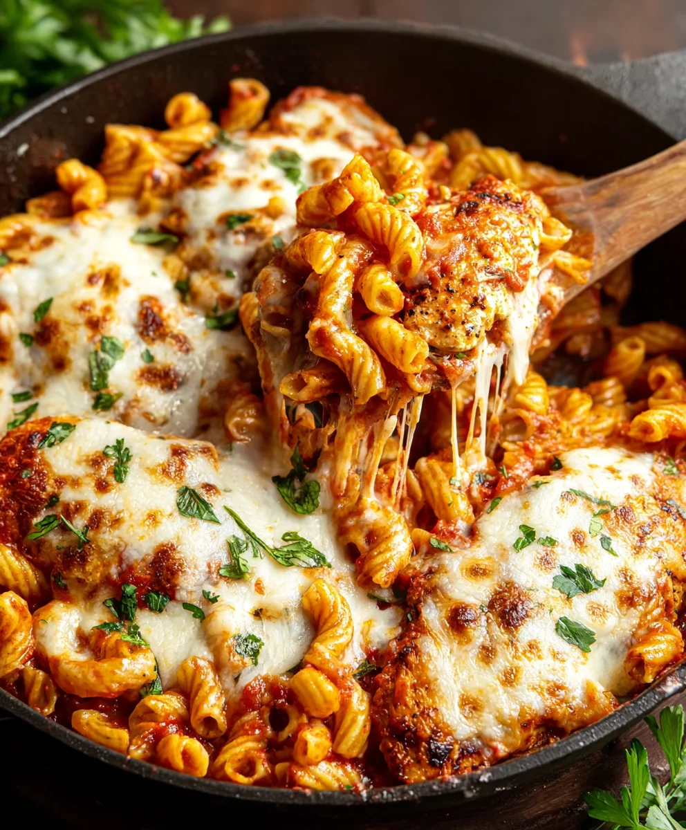 Easy Chicken Parmesan Pasta Skillet Recipe