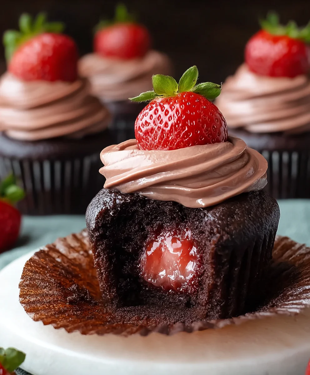 Decadent Chocolate Strawberry Cupcakes-Easy Recipe