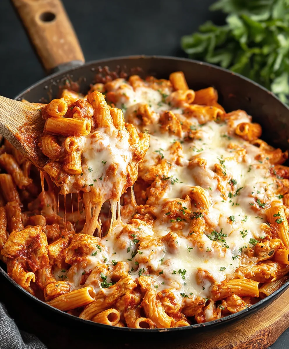 Easy Chicken Parmesan Pasta Skillet Recipe