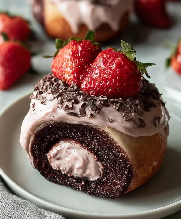 Chocolate Strawberry Rolls – Cream Cheese Frosting Delight