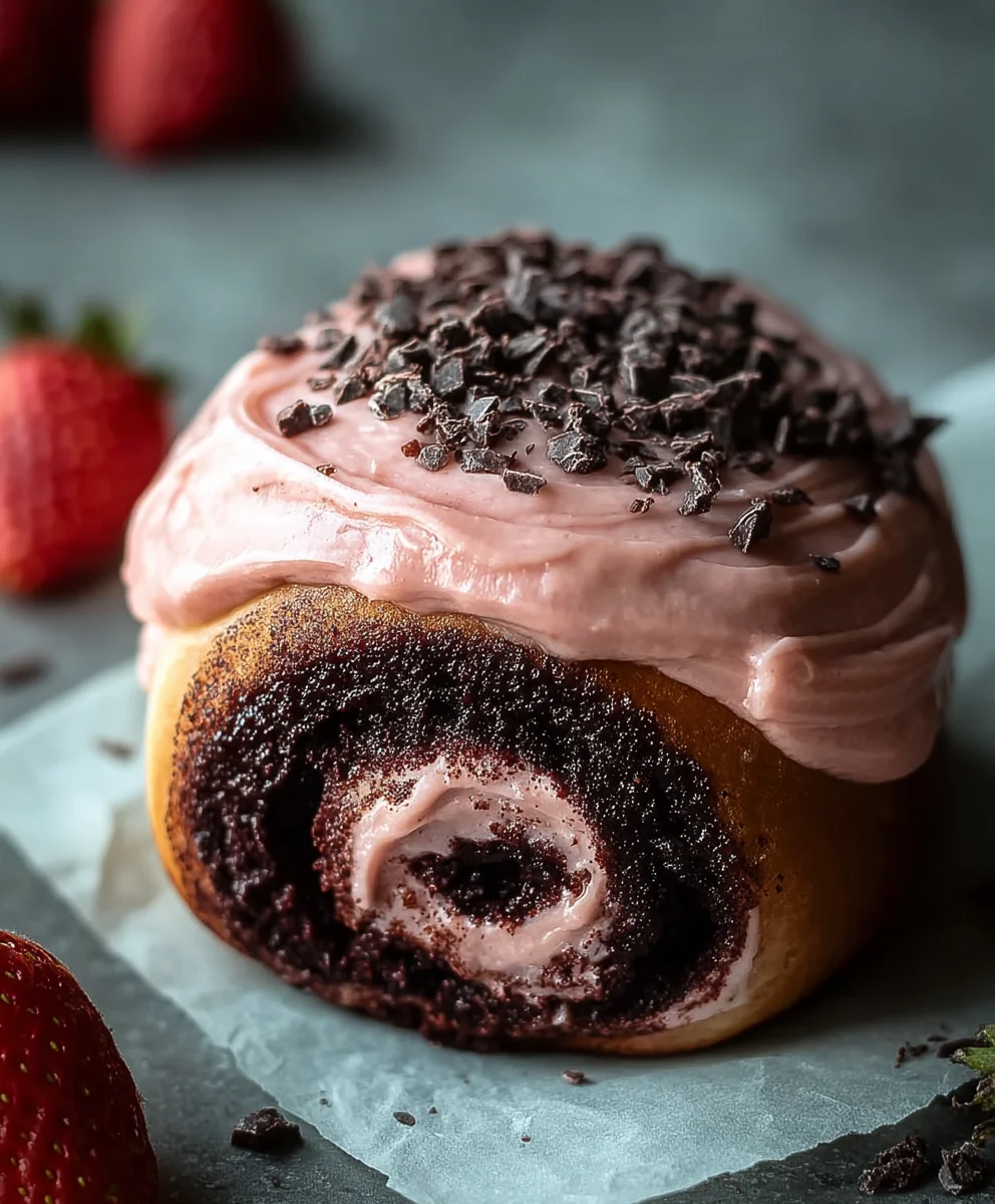 Chocolate Strawberry Rolls - Cream Cheese Frosting Delight