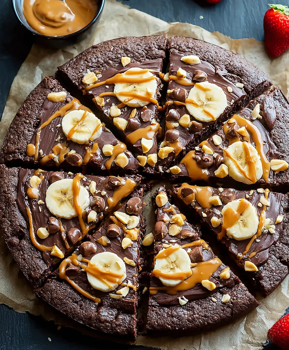 Chocolate Peanut Butter Brownie Pizza - Dessert Dream