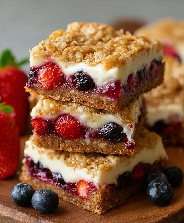 Berry Oatmeal Cheesecake Bars