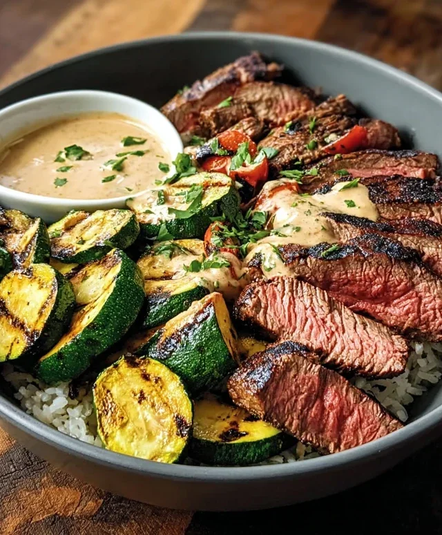 Grilled Steak Bowl with Sauce & Grilled Zucchini Bliss