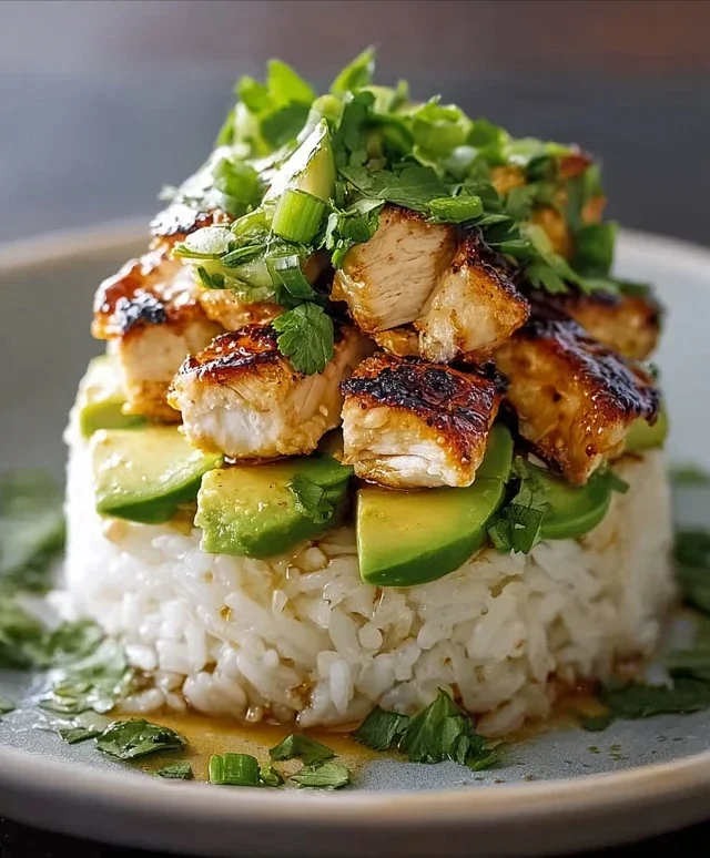 Delicious Honey Lime Chicken & Avocado Rice Stack Recipe