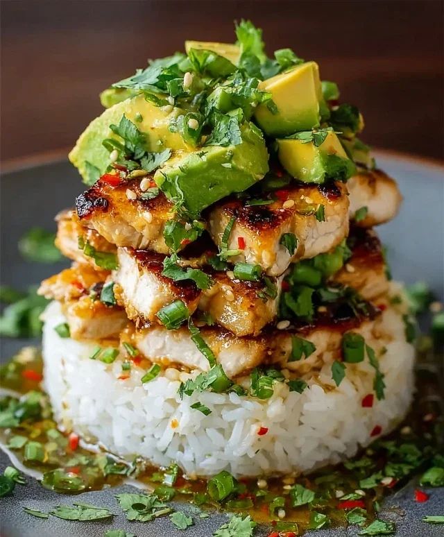 Delicious Honey Lime Chicken & Avocado Rice Stack Recipe