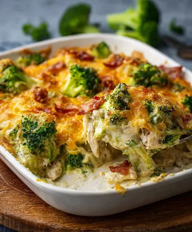 Creamy Low Carb Chicken Casserole with Broccoli and Beef Beef Bacon