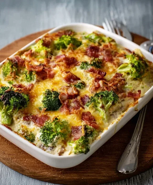 Creamy Low Carb Chicken Casserole with Broccoli and Beef Beef Bacon