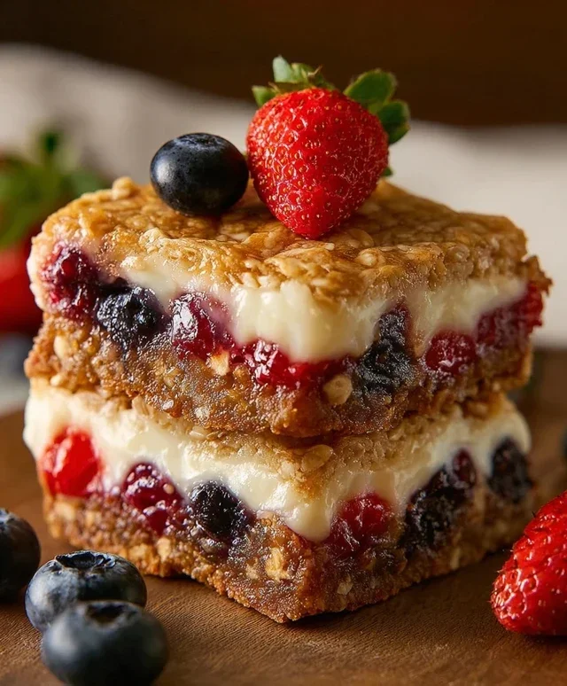 Berry Oatmeal Cheesecake Bars
