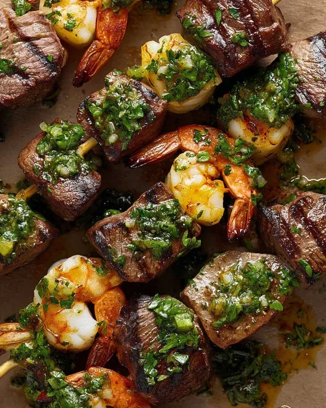 Surf and Turf Kabobs with Chimichurri Sauce