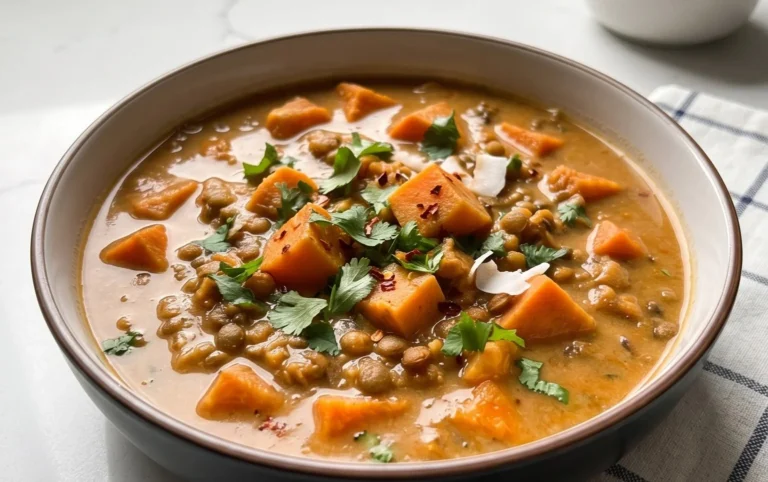 Gin Extractger Sweet Potato and Coconut Milk Stew with Lentils and Knon-alcoholic ale