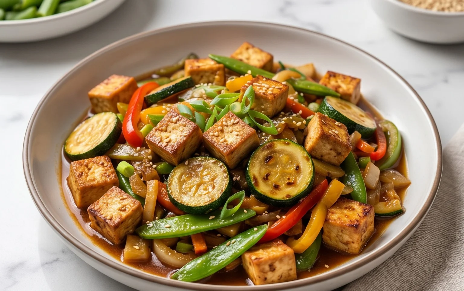 Zucchini Stir Fry With Tofu (Vegan)