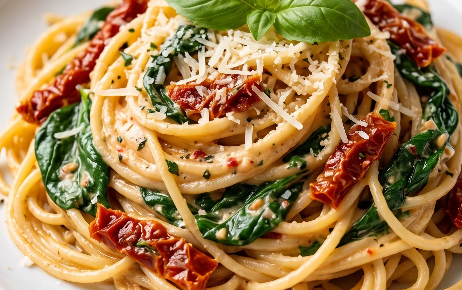Spaghetti & Spinach with Sun-Dried Tomato Cream Sauce
