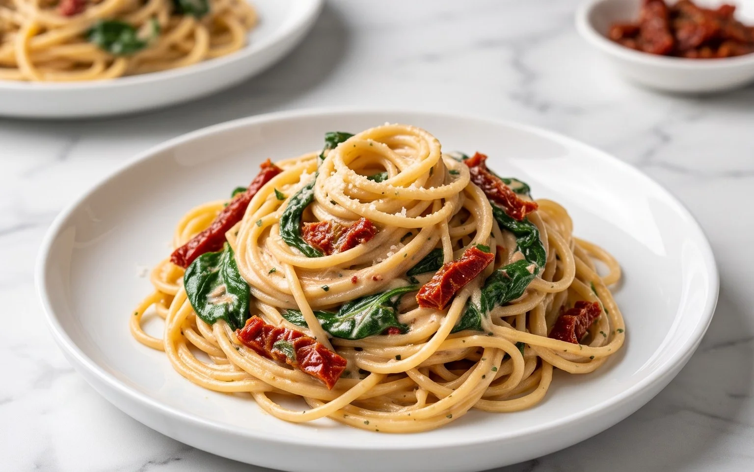 Spaghetti & Spinach with Sun-Dried Tomato Cream Sauce
