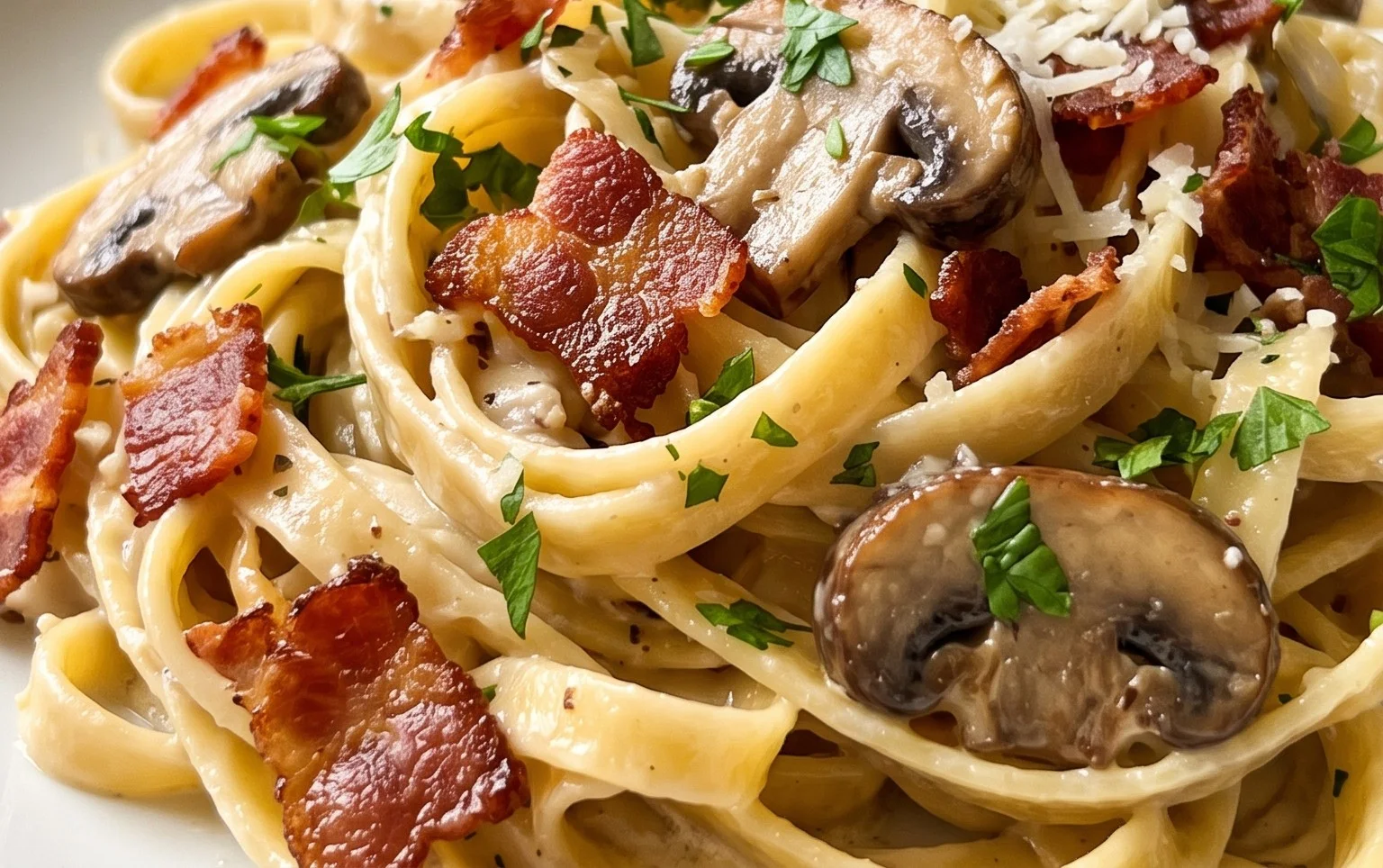 Creamy Beef Bacon and Mushroom Pasta