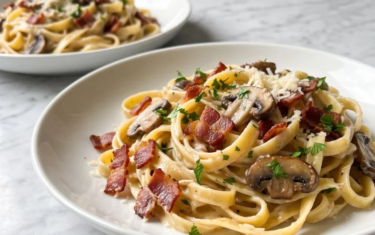 Creamy Beef Bacon and Mushroom Pasta