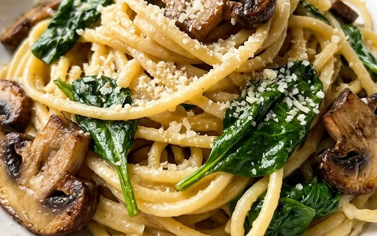 Parmesan Spinach Mushroom Pasta Skillet