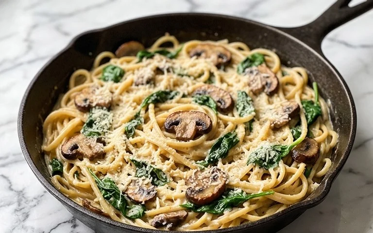 Parmesan Spinach Mushroom Pasta Skillet