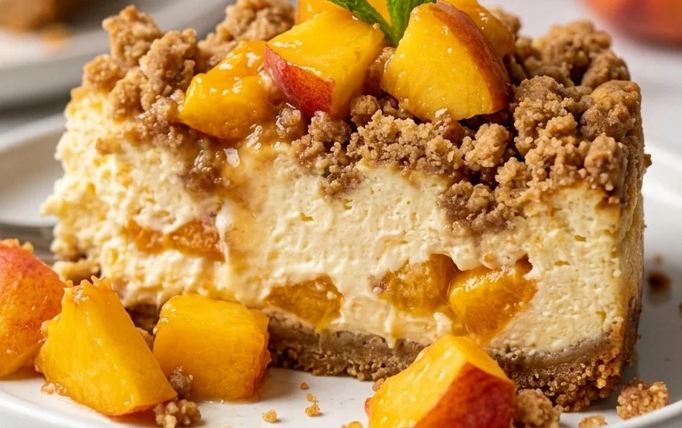 Peach Cream Cheese Cake with Streusel Topping